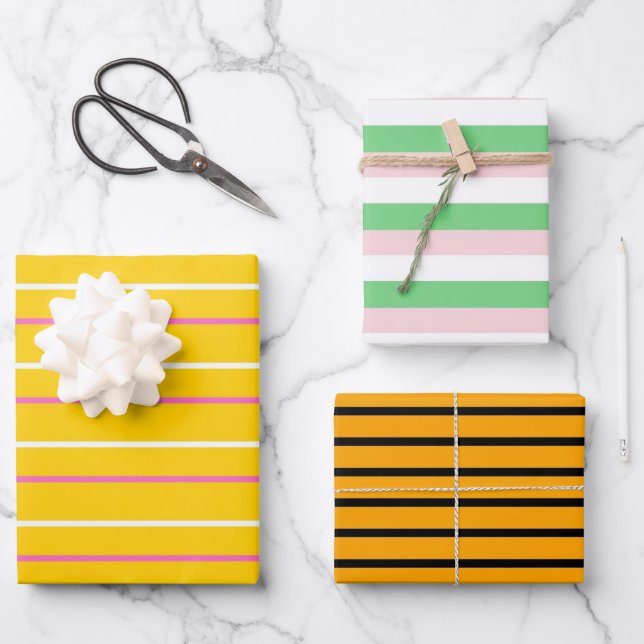 Yellow Green Vertical Stripe Pattern Wrapping Paper Sheet (Front)