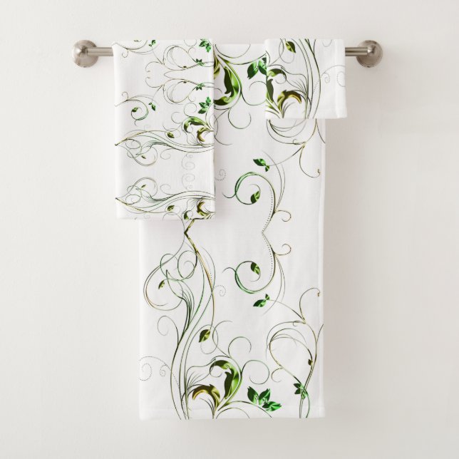 Yellow Green Vines Bath Towel Set (Insitu)