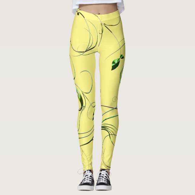 Yellow Green Vines Leggings (Front)