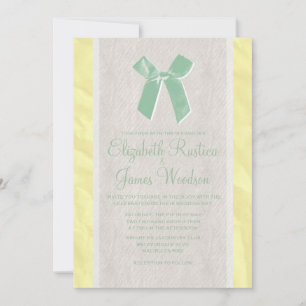 Yellow Green Vintage Bow Linen Wedding Invitations