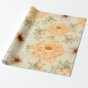 Yellow Green Watercolor Floral  Wrapping Paper