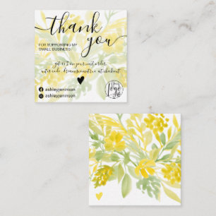 Yellow green watercolor girly order thank you square business card