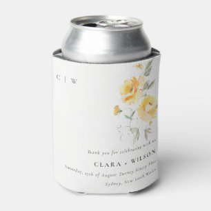 Yellow Green Watercolor Rose Flower Bunch Wedding Can Cooler