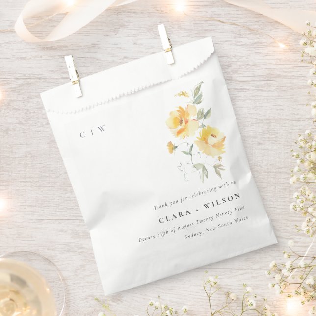 Yellow Green Watercolor Rose Flower Bunch Wedding Favour Bag (Clipped)