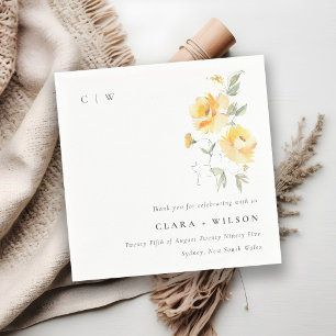 Yellow Green Watercolor Rose Flower Bunch Wedding Napkin