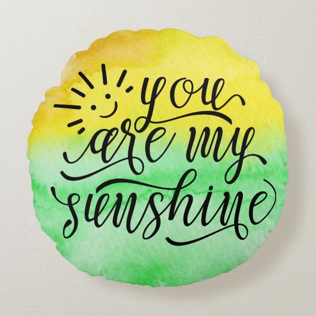 Yellow Green Watercolor You Are My Sunshine Pillow (Front)
