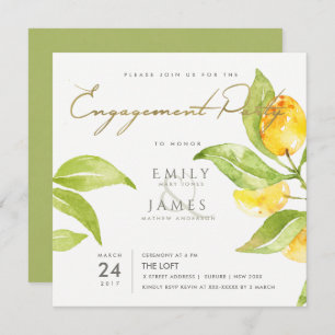 YELLOW GREEN WATERCOLOUR FOLIAGE OLIVE ENGAGEMENT INVITATION