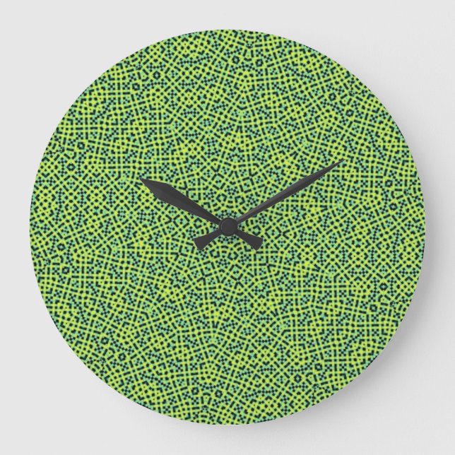 Yellow, Green Weave Pattern Large Clock (Front)