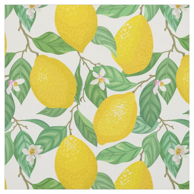Yellow Green White Lemon Pattern Fabric (Swatch)