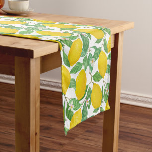 Yellow Green White Lemon Pattern Short Table Runner
