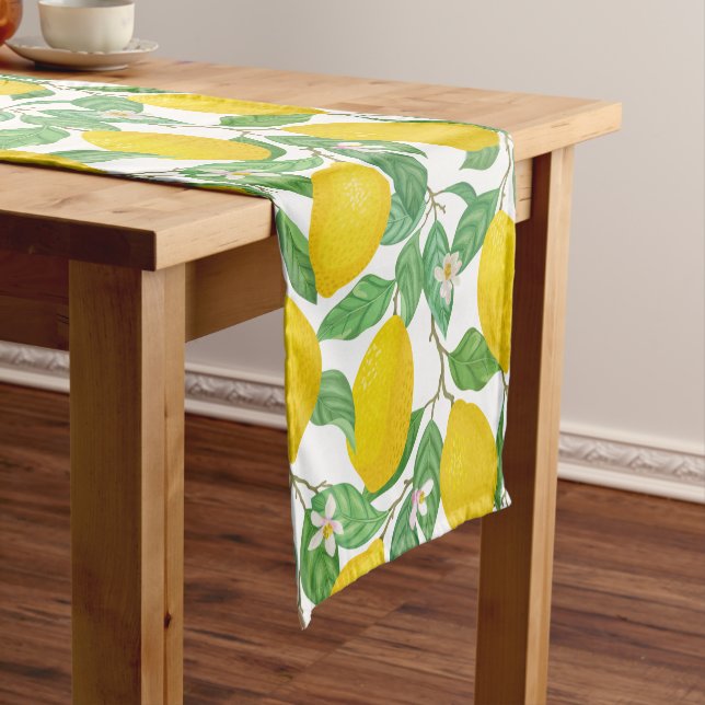 Yellow Green White Lemon Pattern Short Table Runner (In Situ)