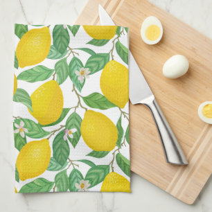 Yellow Green White Lemon Pattern  Tea Towel