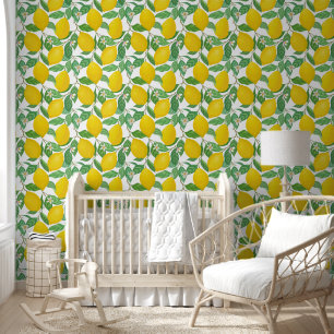 Yellow Green White Lemon Pattern Wallpaper