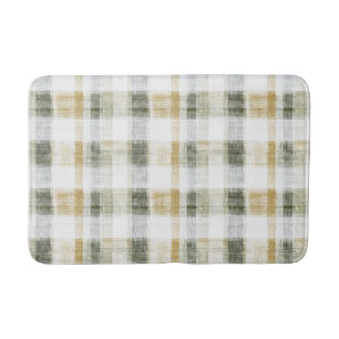 Yellow Green White Plaid Stripes Bath Mat