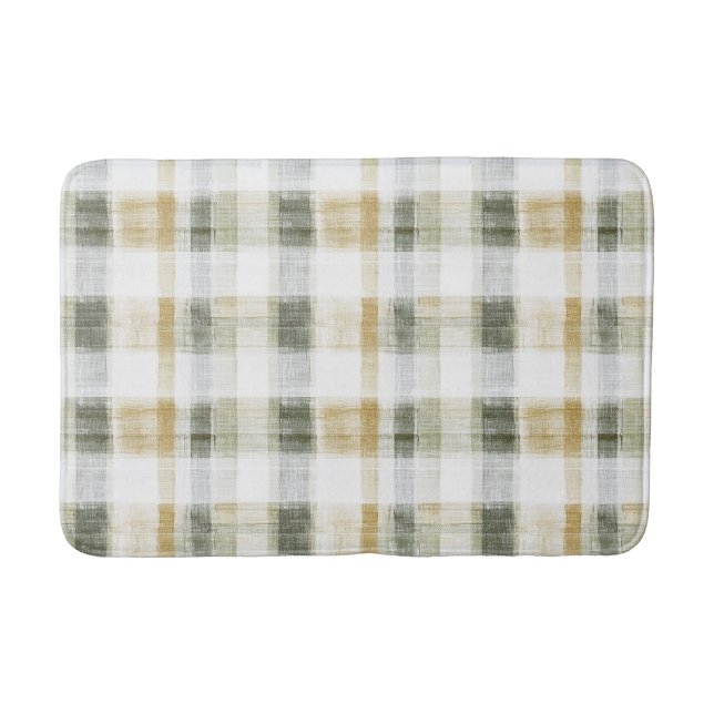 Yellow Green White Plaid Stripes Bath Mat (Front)