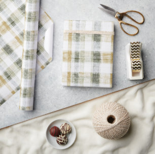 Yellow Green White Plaid Stripes Birthday Wrapping Paper