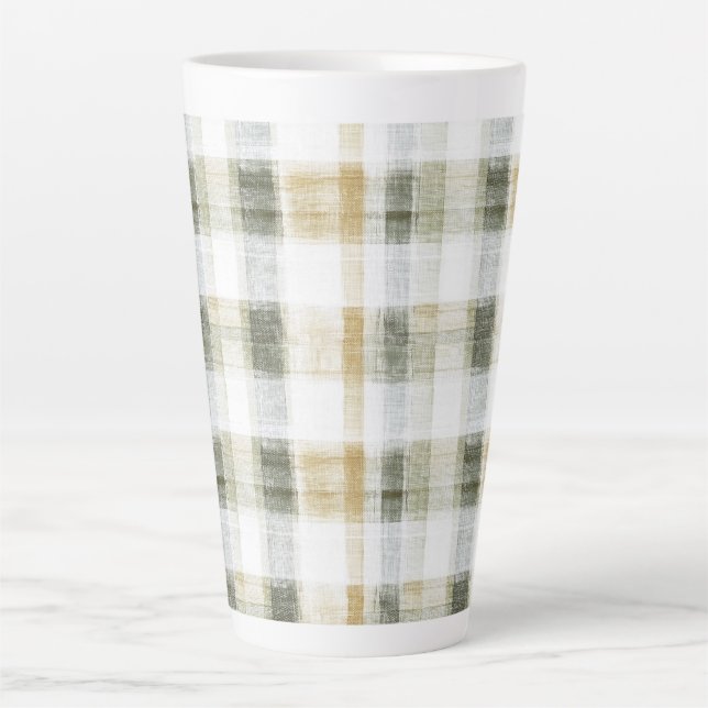 Yellow Green White Plaid Stripes Latte Mug (Front)