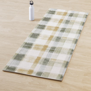 Yellow Green White Plaid Stripes Yoga Mat