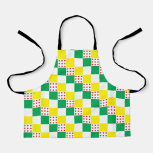 Yellow, green, white, red polka dot squares  apron