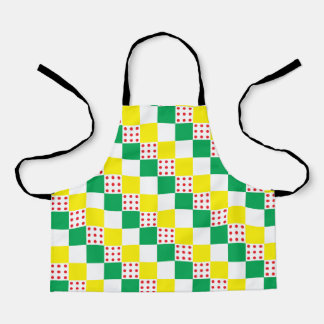 Yellow, green, white, red polka dot squares  apron