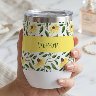 Yellow Green Wildflower Watercolor Monogram Name