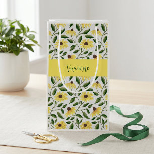 Yellow Green Wildflower Watercolor Monogram Small Gift Bag