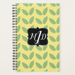 Yellow Greenery Monogram Floral Leaves Planner