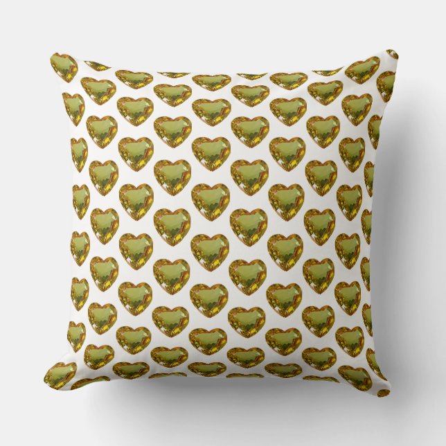 Yellow Greenish Heart Pattern Gemstone Button Cushion (Front)