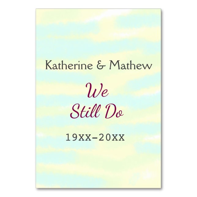 Yellow greenpastel Vow renewal anniversary waterco Table Number (Front)