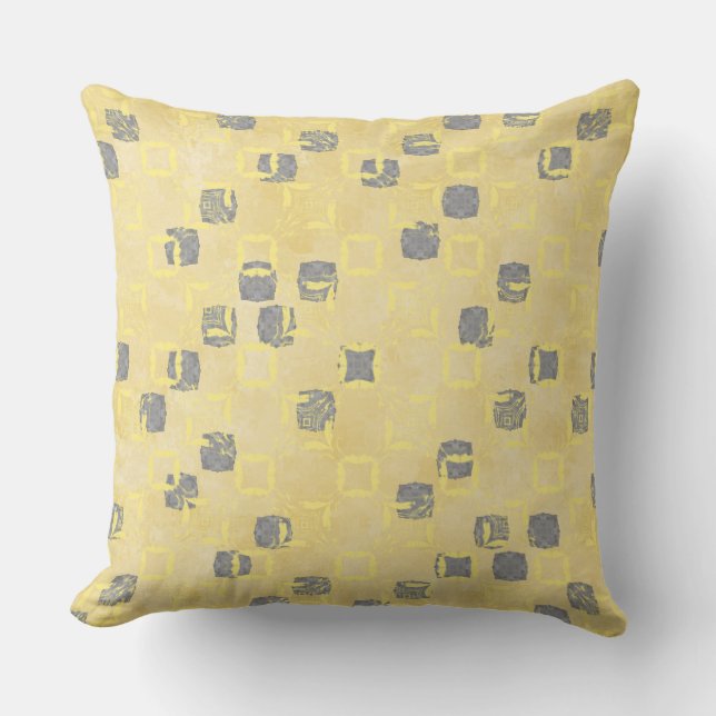 Yellow, Grey Abstact Polka Dots Pattern Cushion (Front)