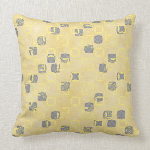Yellow, Grey Abstact Polka Dots Pattern Cushion