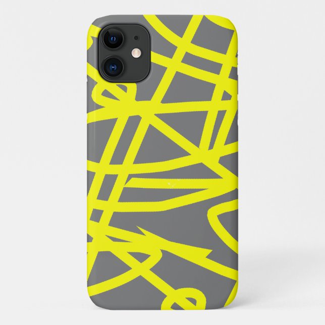 Yellow Grey Abstract Art iPhone 11 Case (Back)