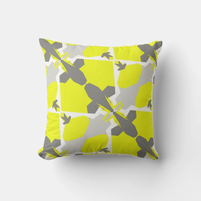 Yellow Grey Abstract Art Pattern Pillow Cushion (Front)