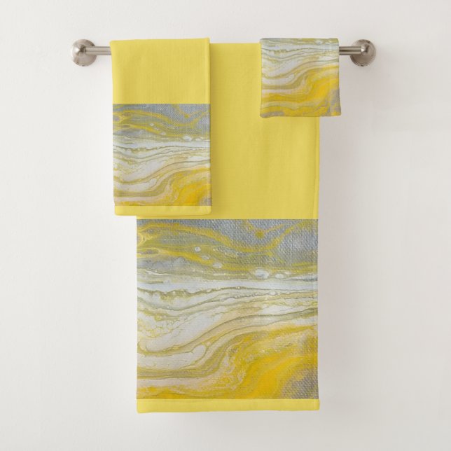 Yellow & Grey Abstract Bathroom Towel Set (Insitu)