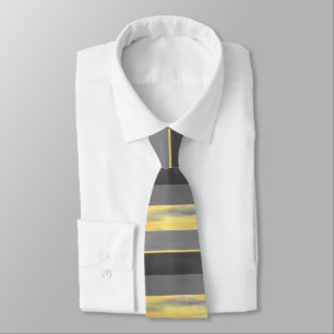 Yellow Grey Abstract Block Stripes Tie