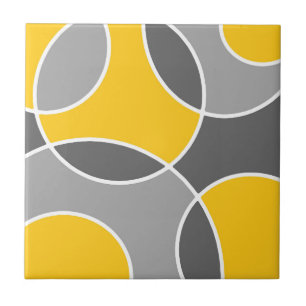 Yellow Grey Abstract Circles  Ceramic Tile