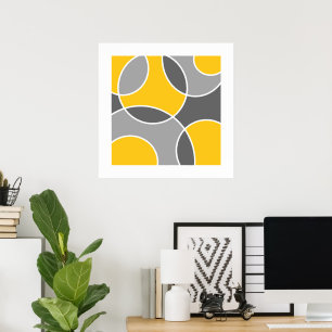 Yellow Grey Abstract Circles Throw Pillow Poster
