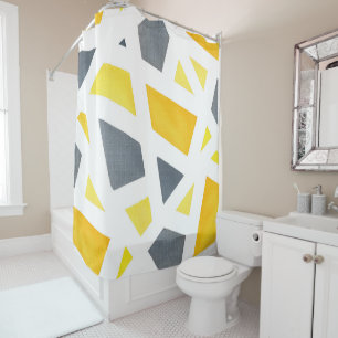 Yellow Grey Abstract Geometric Shower Curtain