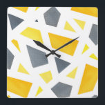 Yellow Grey Abstract Geometric Square Wall Clock<br><div class="desc">Wall clock printed with original abstract geometric painting.</div>