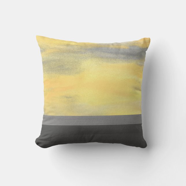 Yellow Grey Abstract Modern Cushion (Front)