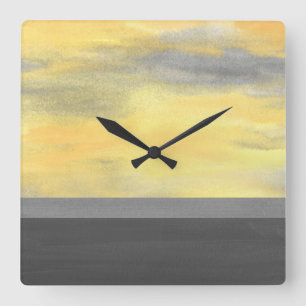 Yellow Grey Abstract Modern Square Wall Clock