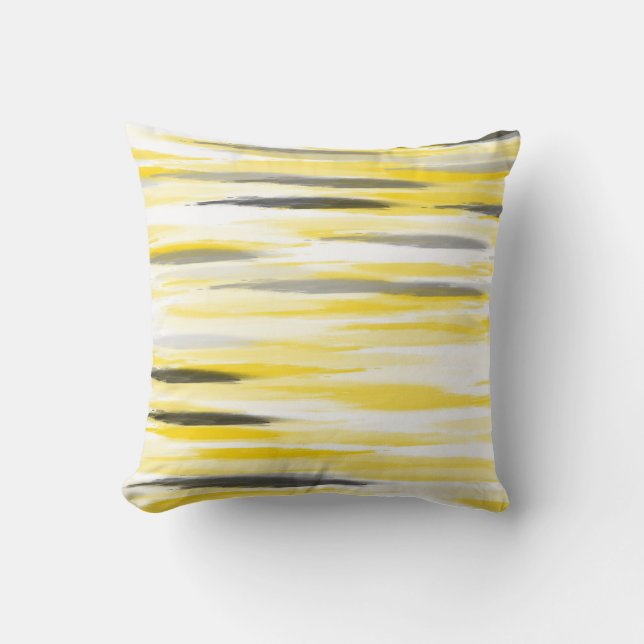 Yellow Grey Abstract Stripes Cushion (Front)