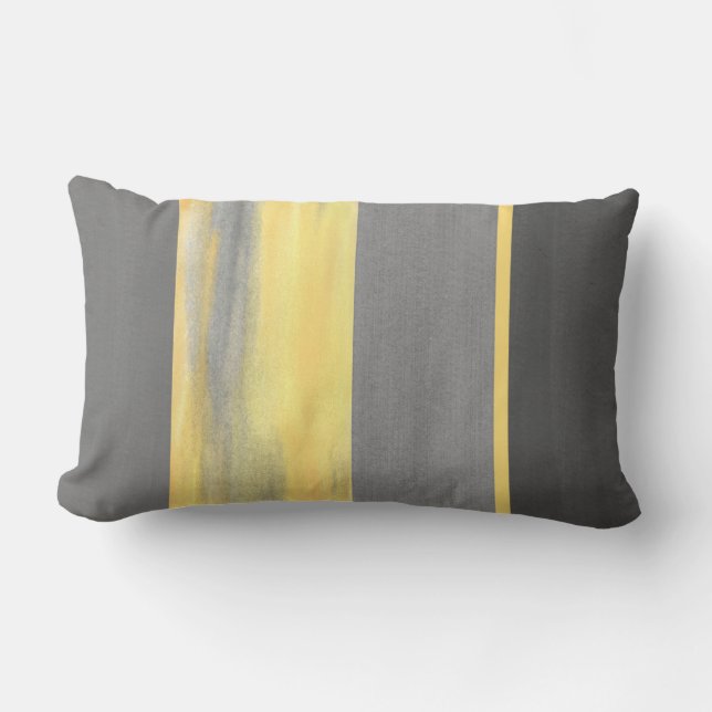 Yellow Grey Abstract Stripes Lumbar Cushion (Front)