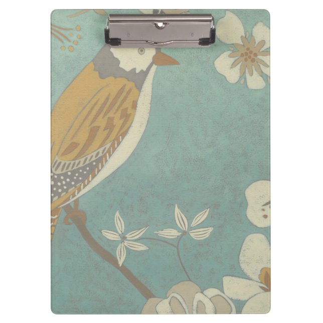 Yellow, Grey and Beige Bird Perched on a Branch Clipboard (Front)