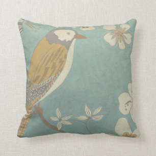 Yellow, Grey and Beige Bird Perched on a Branch Cushion