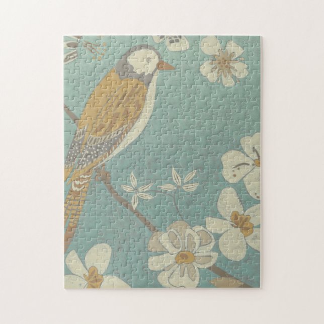 Yellow, Grey and Beige Bird Perched on a Branch Jigsaw Puzzle (Vertical)