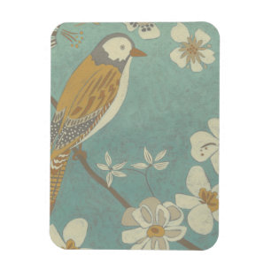 Yellow, Grey and Beige Bird Perched on a Branch Magnet