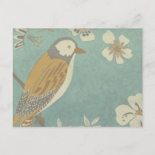Yellow, Grey and Beige Bird Perched on a Branch Postcard
