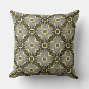 Yellow, Grey, and Black Flowers Pattern Cushion