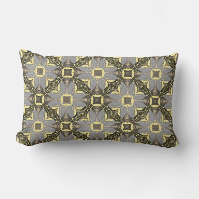 Yellow, Grey, and Black Flowers Pattern Lumbar Cushion (Front)